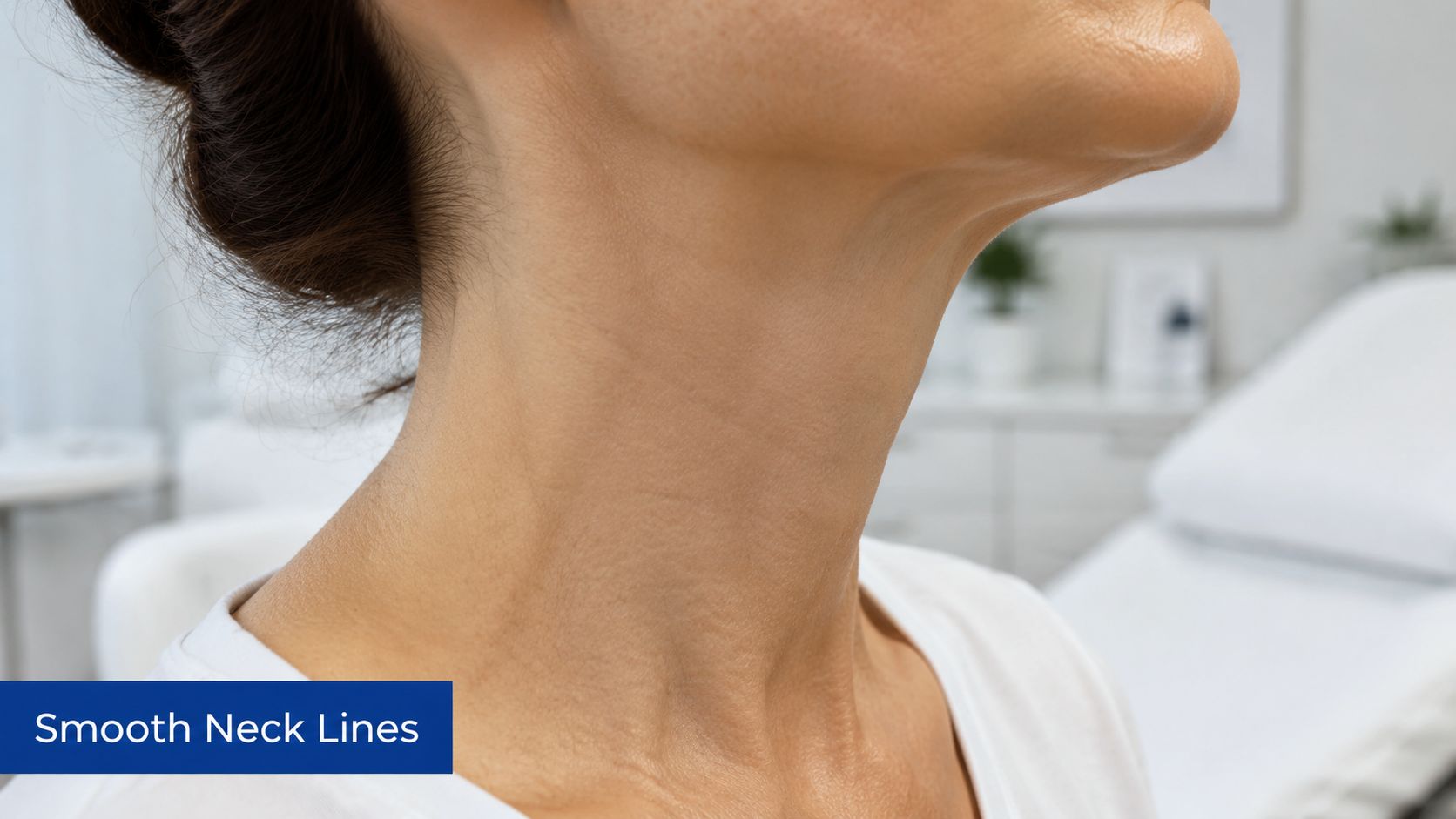 A close-up view of a person's neck skin, highlighting the goal of reducing visible neck lines.